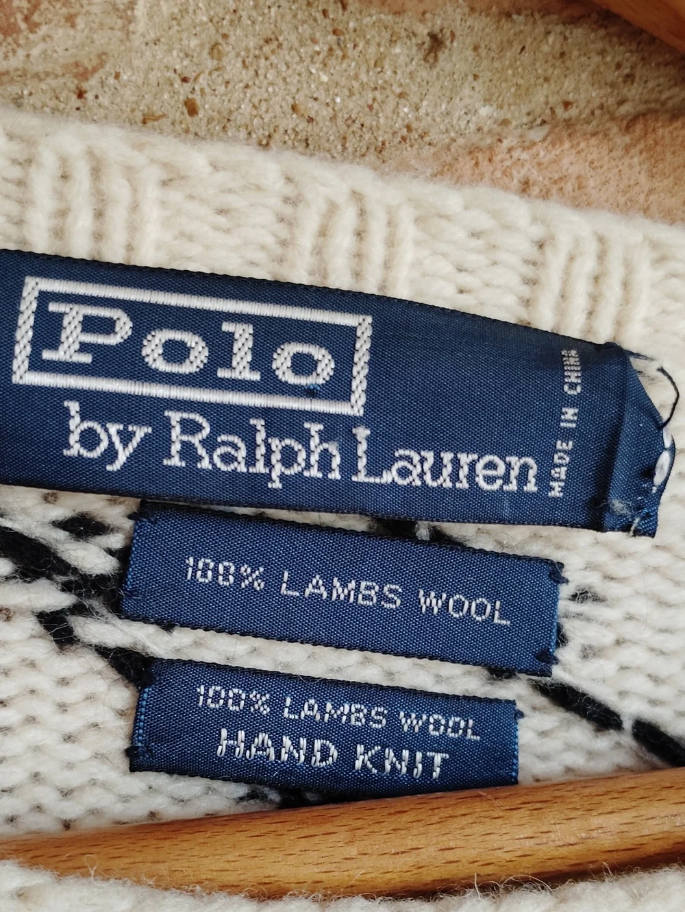 Vintage Ralph Lauren Logo Cream Fair Isle Reindeer Lambswool Hand Knit Sweater